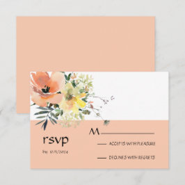 Peach floral RSVP Card Karte