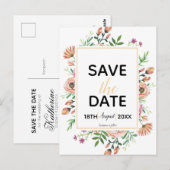 Peach Floral Save the Date Postkarte (Vorne/Hinten)