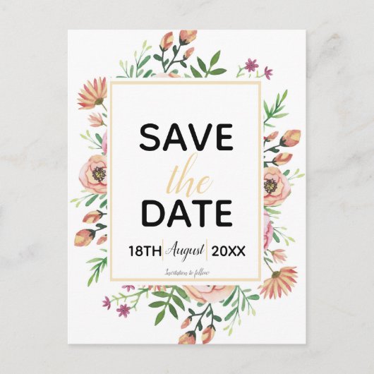 Peach Floral Save the Date Postkarte (Vorderseite)