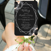 Peach Floral Silver Geo Black Wedding Programm Fächer