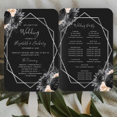 Peach Floral Silver Geo Black Wedding Programm Fächer