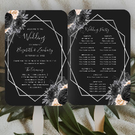 Peach Floral Silver Geo Black Wedding Programm Fächer