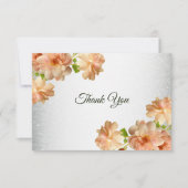 Peach Floral Silver Glitter Modern Wedding Party Dankeskarte (Vorderseite)