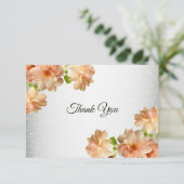 Peach Floral Silver Glitter Modern Wedding Party Dankeskarte (Stehend Vorderseite)