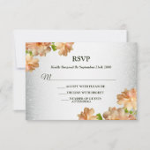 Peach Floral Silver Glitter Modern Wedding Party RSVP Karte (Vorderseite)