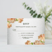 Peach Floral Silver Glitter Modern Wedding Party RSVP Karte (Stehend Vorderseite)
