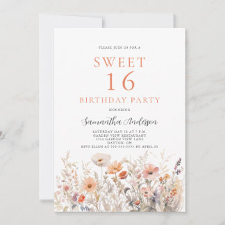 Peach Floral Sweet 16 Geburtstagsparty Einladung