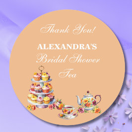 Peach Floral Tea Party Bridal Shower Favor  Runder Aufkleber