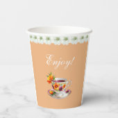 Peach Floral Tee Party Babydusche Pappbecher (Rückseite)