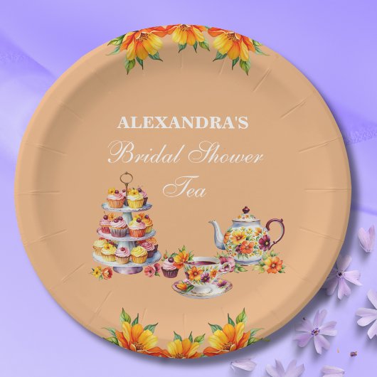 Peach Floral Tee Party Brautparty Pappteller