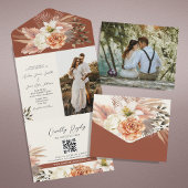 Peach Floral Terracotta Wedding QR Code All In One Einladung