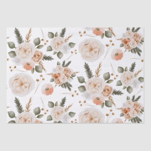 Peach floral Tissue Seidenpapier (Vorderseite)