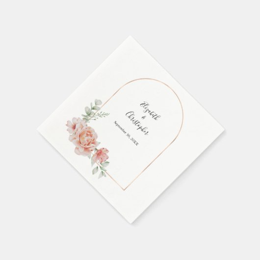Peach floral Trendy Arch Greenery Moderne Hochzeit Serviette (Ecke)