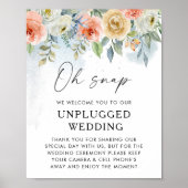 Peach Floral Unplugding Wedding Welcome Sign Poster (Vorne)