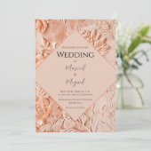 Peach Floral Verziert Wedding Einladung (Stehend Vorderseite)