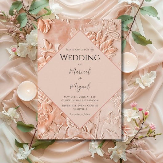 Peach Floral Verziert Wedding Einladung