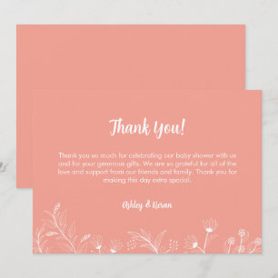 Peach Floral Vintag Baby Dusche Dankeskarte