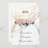 Peach floral Vintage Hochzeitskleid Menü Menükarte (Vorne/Hinten)