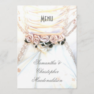 Peach floral Vintage Hochzeitskleid Menü Menükarte