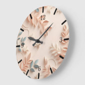 Peach Floral Wall Clock - i design Große Wanduhr (Winkel)