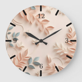 Peach Floral Wall Clock - i design Große Wanduhr