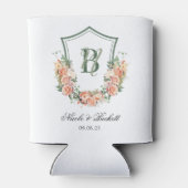Peach Floral Wappen Hochzeit Cooler Dosenkühler (Rückseite)