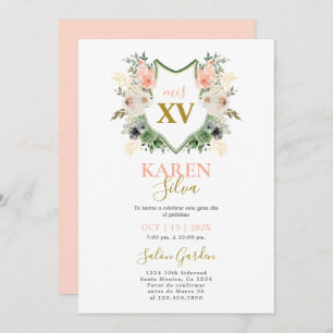 Peach floral Wappen Quinceanera Einladung
