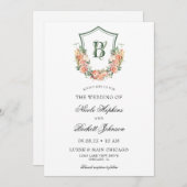 Peach Floral Wappen Wedding Einladung (Vorne/Hinten)