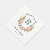 Peach Floral Wappen Wedding Serviette (Ecke)