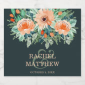 Peach Floral Watercolor auf Aquamarin Schaumweinetikett (Einzelnes Label)