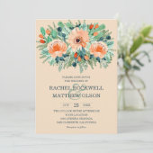 Peach Floral Watercolor Hochzeitseinladungen (Stehend Vorderseite)