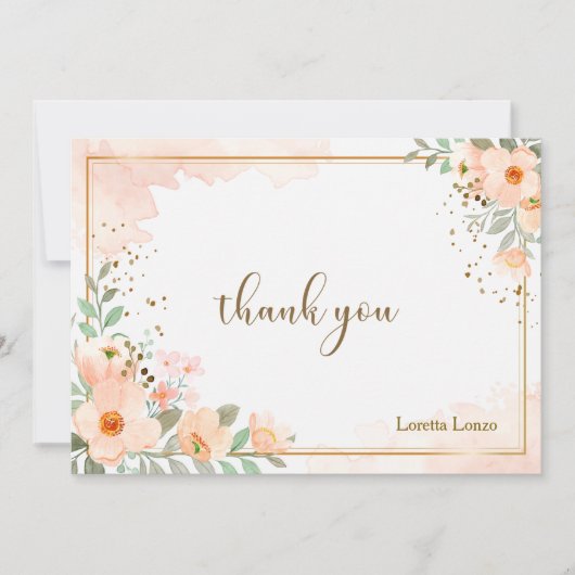 Peach floral Watercolor Note Card Dankeskarte (Vorderseite)