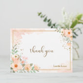 Peach floral Watercolor Note Card Dankeskarte (Stehend Vorderseite)