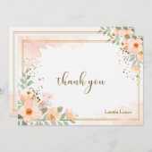 Peach floral Watercolor Note Card Dankeskarte (Vorne/Hinten)