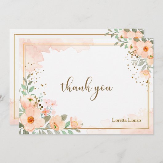 Peach floral Watercolor Note Card Dankeskarte (Vorne/Hinten)