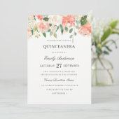 Peach Floral Watercolor Quinceanera Einladung (Stehend Vorderseite)
