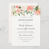 Peach Floral Watercolor Quinceanera Einladung (Vorne/Hinten)