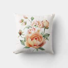 Peach Floral Watercolor Throw Pillow Cover Kissen