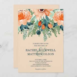 Peach Floral Watercolor Wedding Einladung