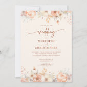 Peach Floral Watercolor Wedding Einladung (Vorderseite)