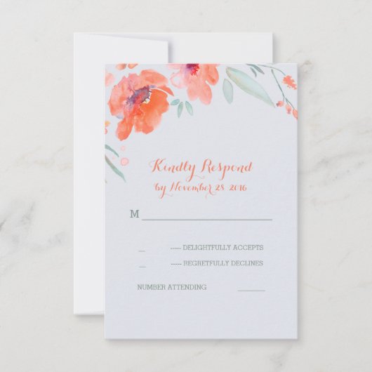 Peach Floral Watercolor Wedding Rsvp Cards Karte (Vorderseite)