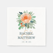 Peach Floral Watercolor Wedding Serviette (Vorderseite)