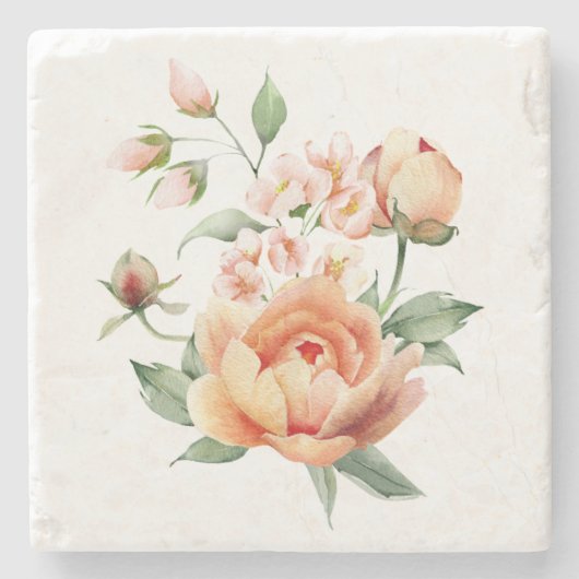 Peach Floral Watercolor Wohngestaltung Steinuntersetzer (Vorderseite)