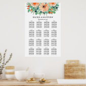 Peach Floral Wedding 16 Table Seating Chart Poster (Küche)