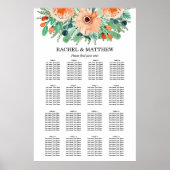 Peach Floral Wedding 16 Table Seating Chart Poster (Vorne)