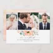 Peach Floral Wedding 3 Fotos Dankeskarte (Vorne/Hinten)