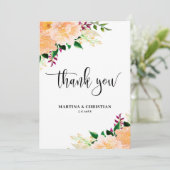 Peach Floral Wedding Dankeskarte (Stehend Vorderseite)