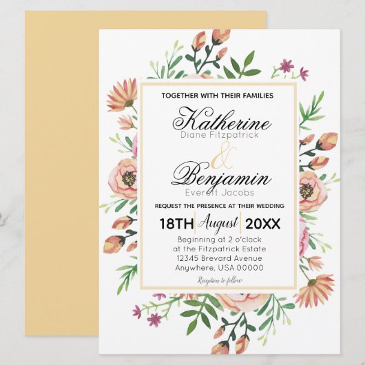Peach Floral Wedding Einladung (Vorne/Hinten)