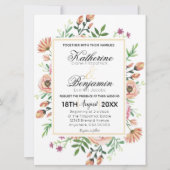 Peach Floral Wedding Einladung (Vorderseite)
