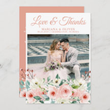 Peach Floral Wedding Foto Danke Karte